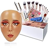 Penugo Makeup Mannequin Face Kit, Silicone Face for Makeup Practice Full Face for Must Haves, Mannequin Eye Face for Makeup Practice with Makeup Brushes Set & Eye Shadow & Eyebrow Pencil(Wheat)