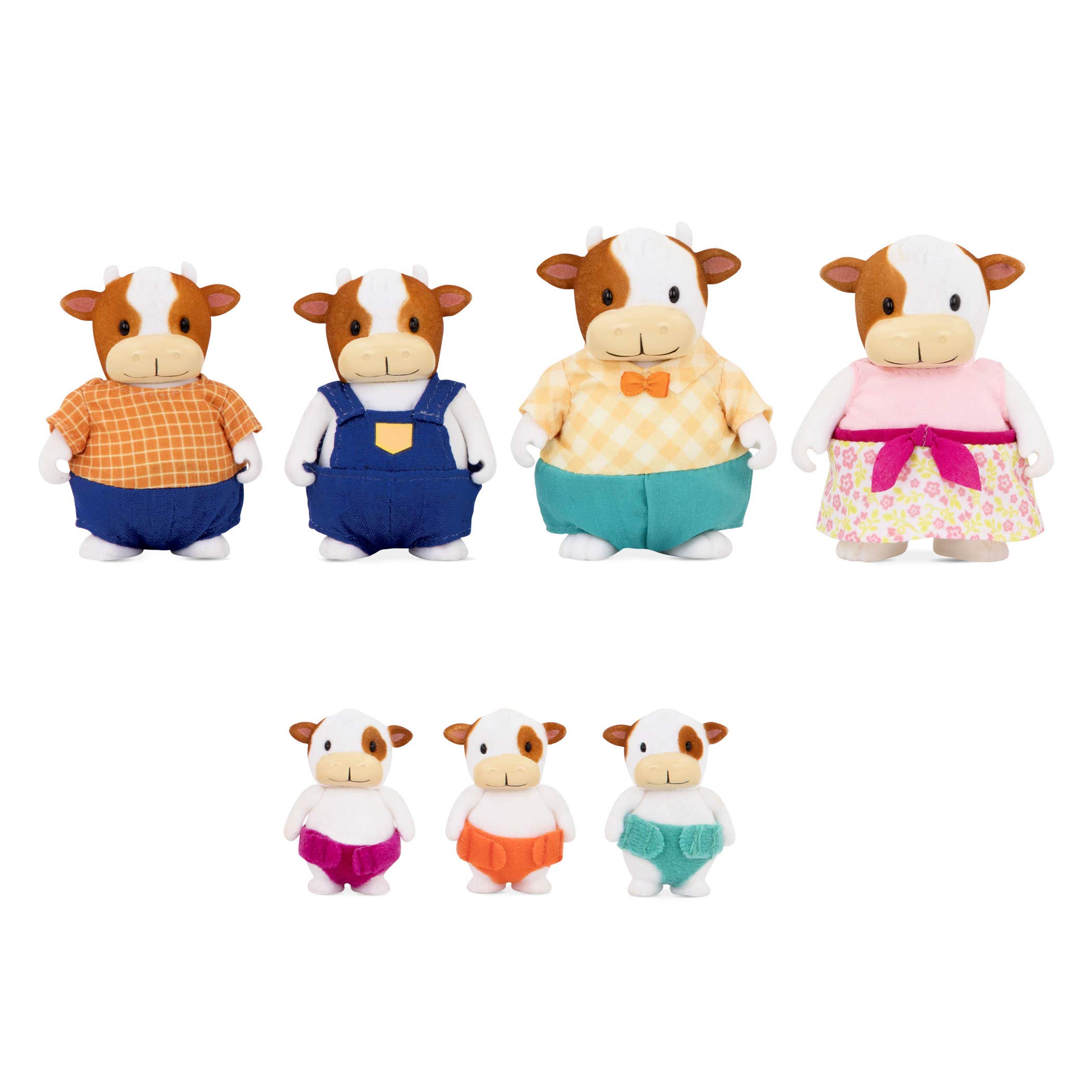 Li'l Woodzeez - FitzMoo Cow Family with Large Grandparents - 7pc Set with Miniature Figurines - Animal Toys and Accessories for Kids Age 3+