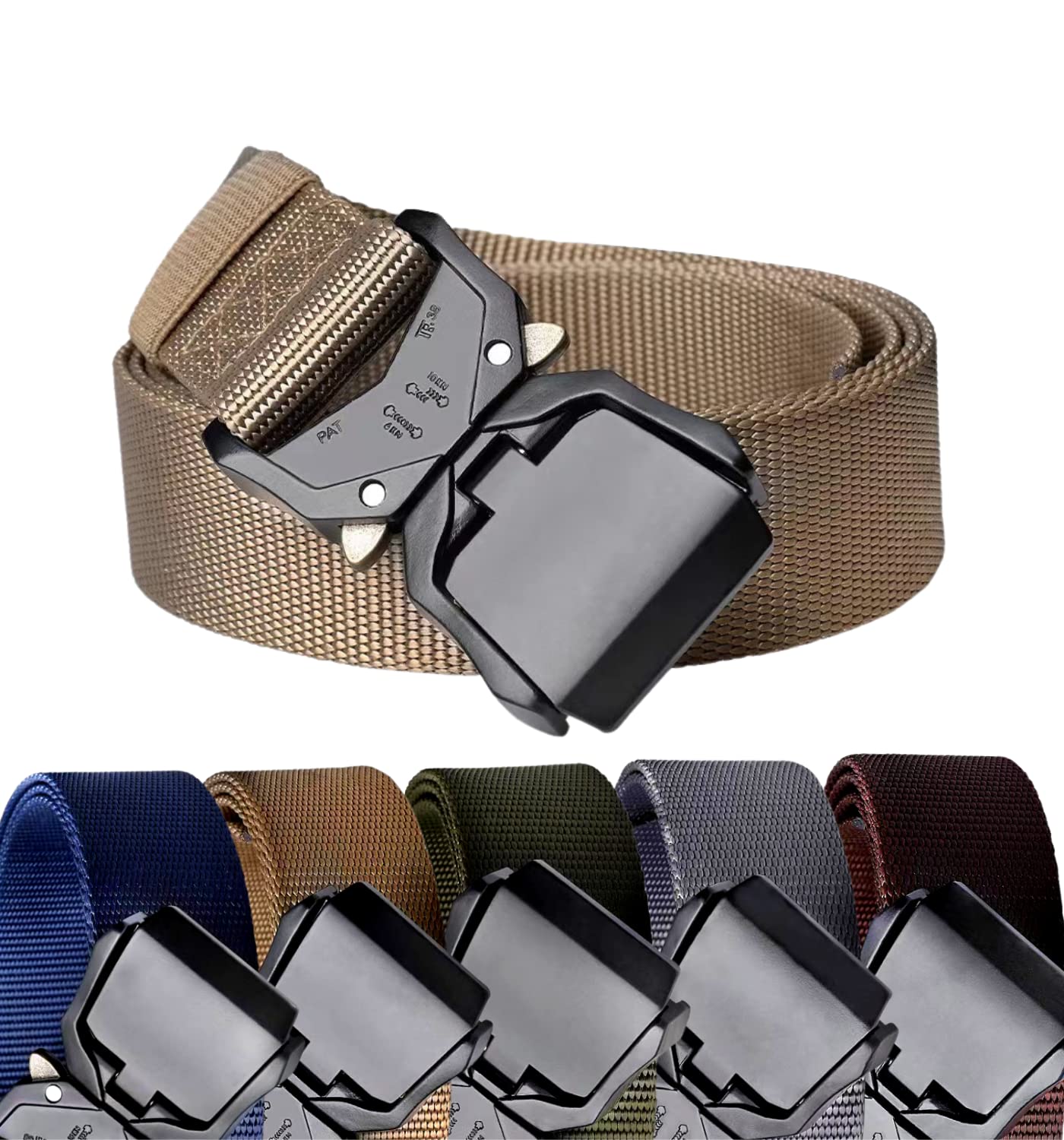 IMKRC Tactical Belt 1.5" Military Belts Lightweight Heavy Duty with Quick Release Metal Buckle Work Belt for Outdoor, Hiking, Rigger (X-Large-55, Khaki)