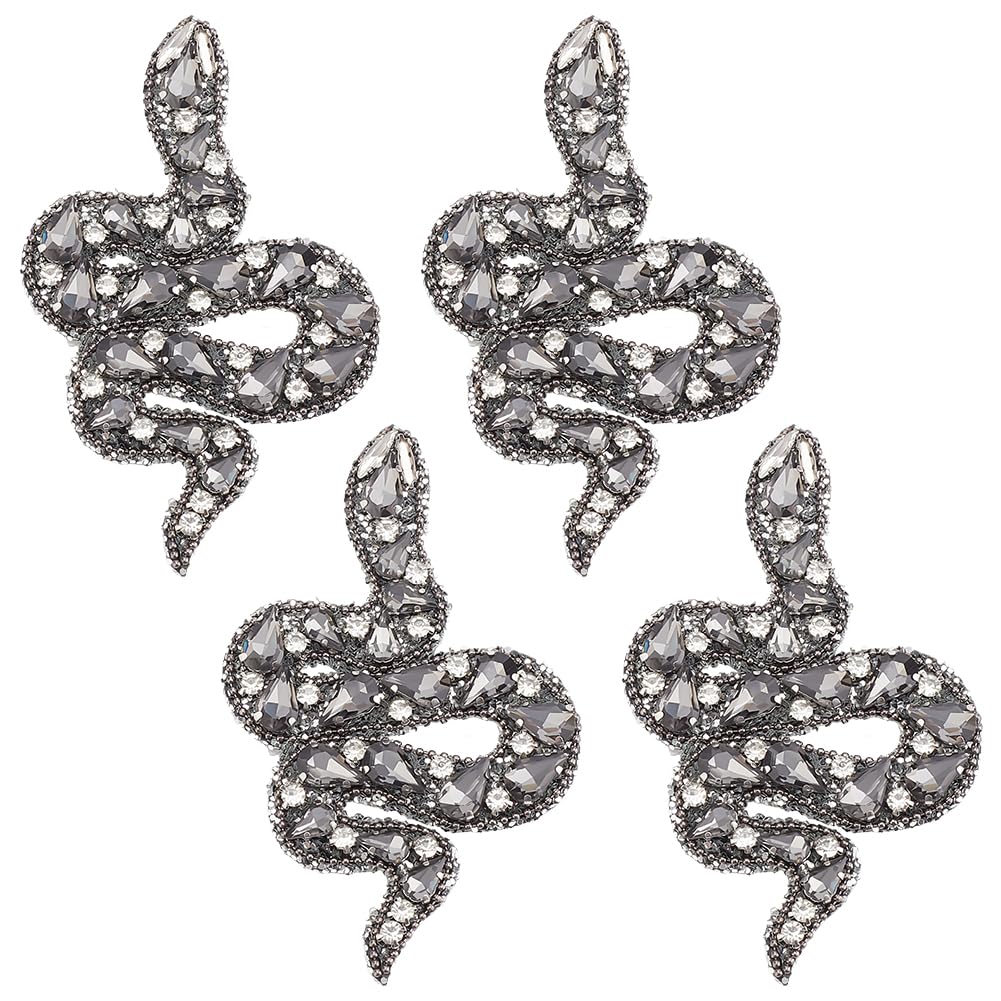 WEBEEDY 4pcs Snake Beaded Applique Patch Rhinestone Embroidered Patches Sew on Appliques Animal Applique Embellishments Sticker for Hat Backpack Jackets Jeans DIY Sewing Crafts Gift for Mother's Day