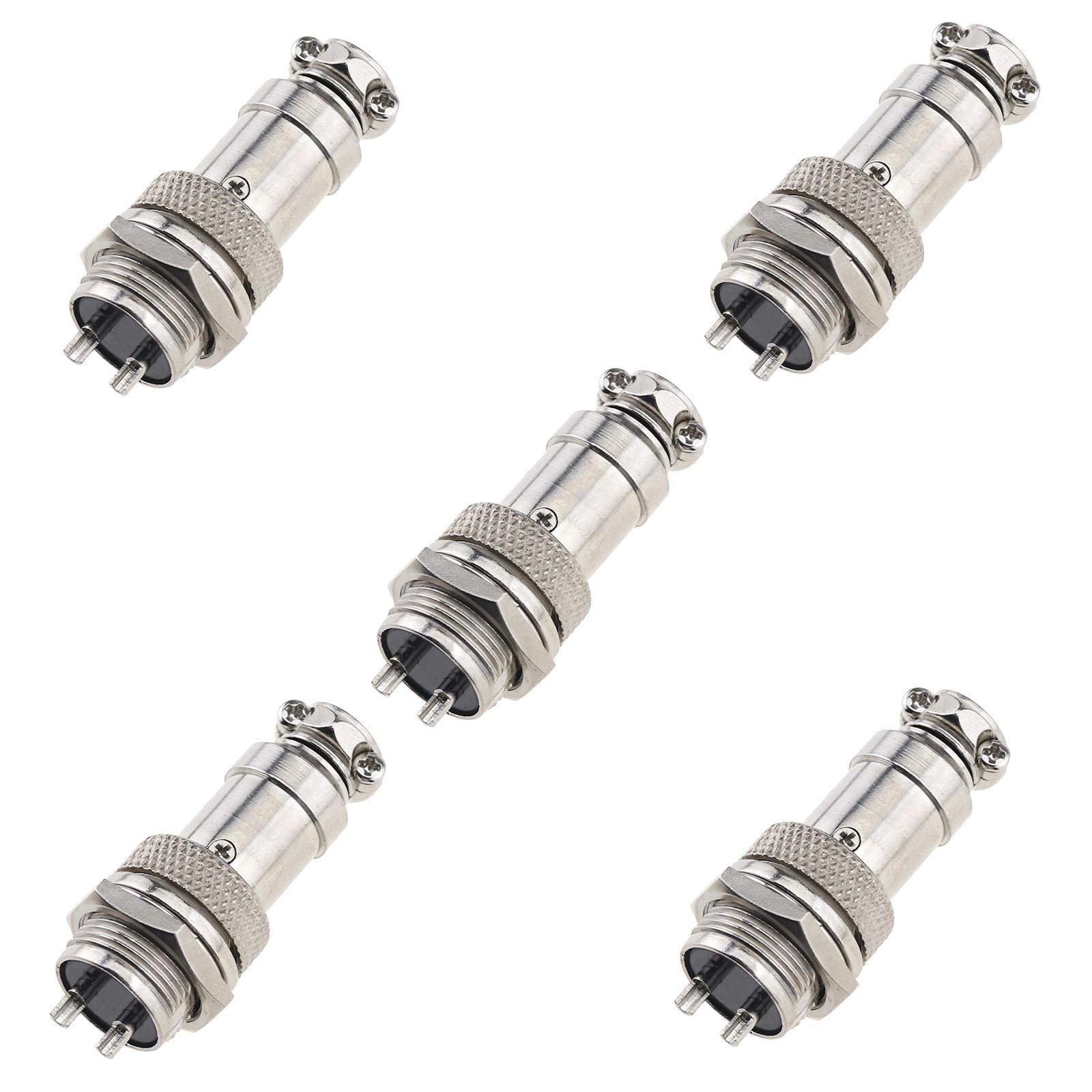 EMSea 5x GX16 Aviation Plug Connector Set, Metal Male Female Wire Screw Type Cable Panel Connector-16mm Thread (2 Pin)
