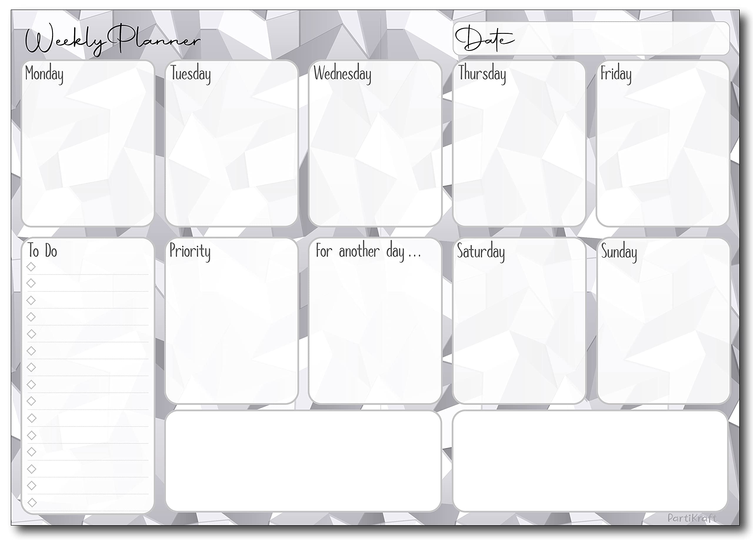 A4 Weekly Planner - 50 Sheet Note Pad with Priority, To Do List & Doodle Notes Sections (Grey Geometric Print)
