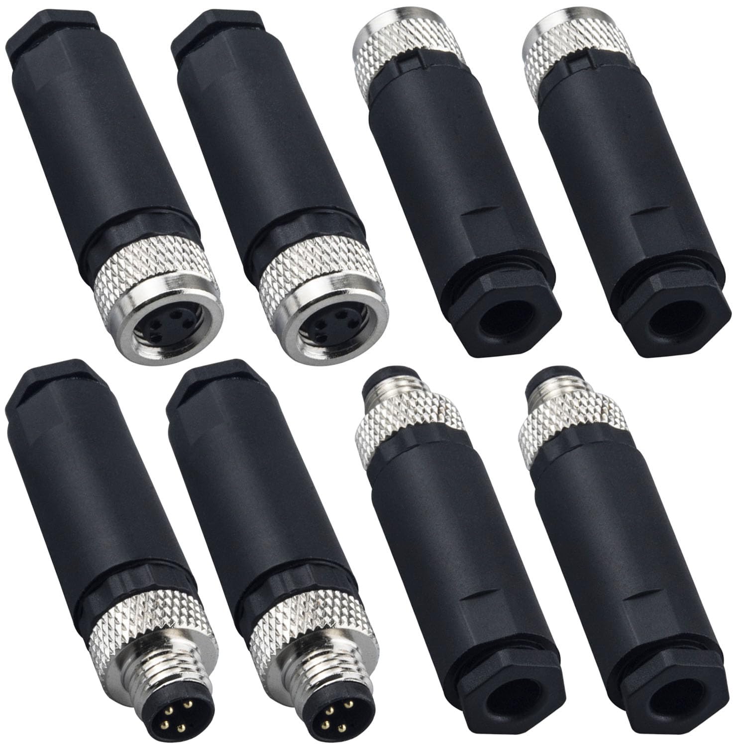 Lonlonty M8 4 Pin Male & Female Socket Panel Aviation Wire Connector,8mm Industrial Circular Sensor Connector,Outdoor Waterproof IP67 A Coding,4 Sets