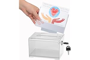 ADIROFFICE Adir Suggestion Box with Slot and Lock – Acrylic Donation Box for Fundraising, Drawing Box for Raffle, Funraiser Box, Tip Box with Lock - 6.25x4.5x 4 Inches voting box with slot and Sign Holder