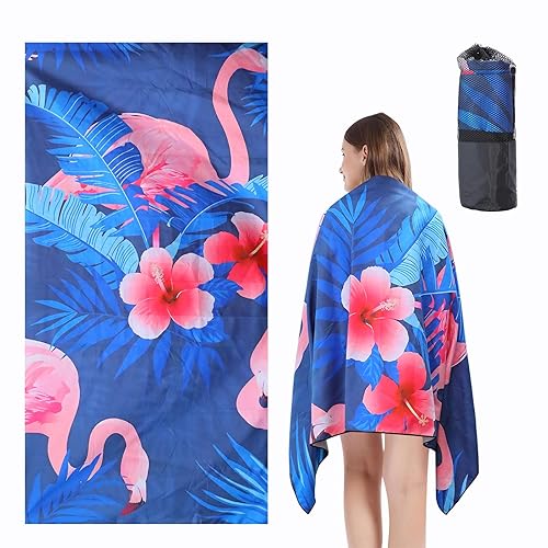 Flamingo Microfiber Beach Towel Oversized Lightweight Beach Towel 63"x31.5" Beach Towels for Adults Extra Large Thin Sand Free Towels Dock and Bay Towel for Travel Swim Yoga Gym Camping Beach Vacation