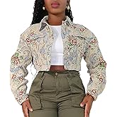RISCUYY Cropped Jacket Women Bomber Short Jacket Y2K Jacquard Crop Floral Jackets for Women Trendy