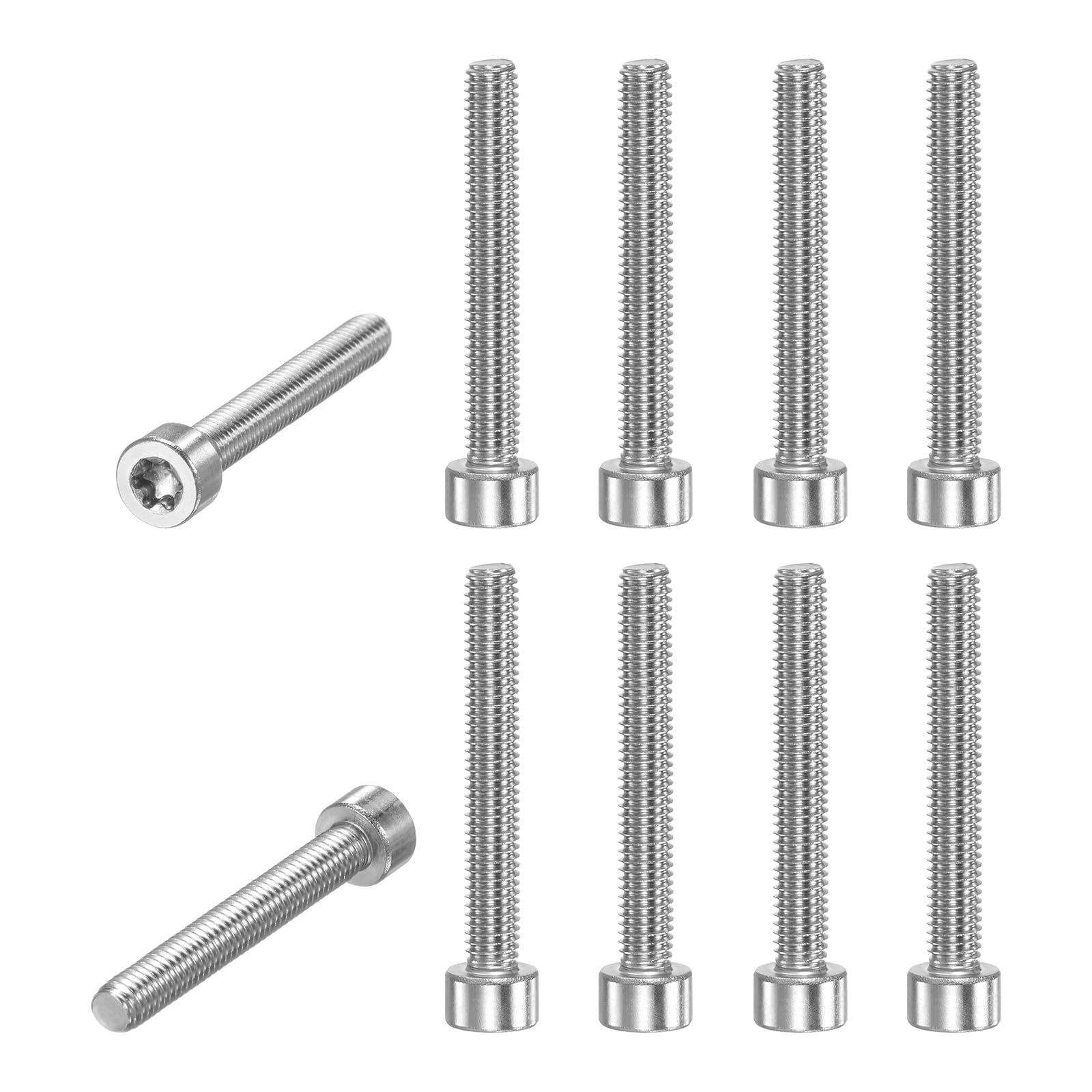 M METERXITY 10-Pack Torx Bolt Spline Screw T25 M5x35mm 0.8mm Pitch Cylindrical Head Plum Screws 304 Stainless Steel for String Trimmer Chainsaw/Light Bar Part Replacement [Silver]
