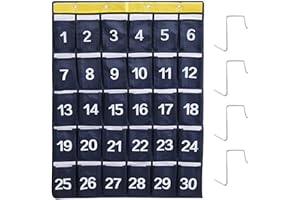 30 Numbered Pockets, Numbered Hanging Pocket Organizer, Cell Phones Calculator Holder, Classroom Pocket Chart Organizer for C