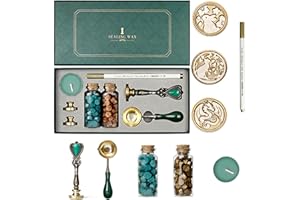 VolksRose Wax Seal Stamp Kit, Wax Seal Kit with Gift Box, Wax Seal Beads, Wax Seal Stamp, Sealing Wax Spoon, Metallic Pen, Id
