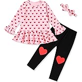 Gaupafmb Toddler Valentines Day Outfit Girl Clothes Heart Top and Leggings Pants with Heart Headband Clothing Set 18M-6Y
