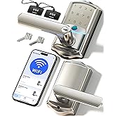 Veise VE029 Wi-Fi Smart Lever Lock with Digital Keypad, Satin Nickel | Built-in Wi-Fi, Remote Access, Fingerprint, Real-time Alert, Compatible with Alexa, Auto Lock, IP65 Waterproof, for Airbnb