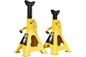 YELLOW JACKET Jack Stands with Double Locking and Large Foot Base for Lifting SUVS, Heavy Duty Steel, 4,400 lb Capacity, Yell