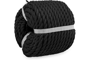 BONSINY Twisted Cotton Rope 1/2 inch x 100 feet Black Rope for Crafts Rope Baskets Plant Hanger Wall Hanging