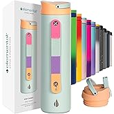 Elemental Iconic Stainless Steel Water Bottle with Straw - 20 oz Leak Proof Triple Wall Insulated Water Bottles for Travel and Sports - Reusable Gym Water Bottle with 2 Straws - Mint Sorbet