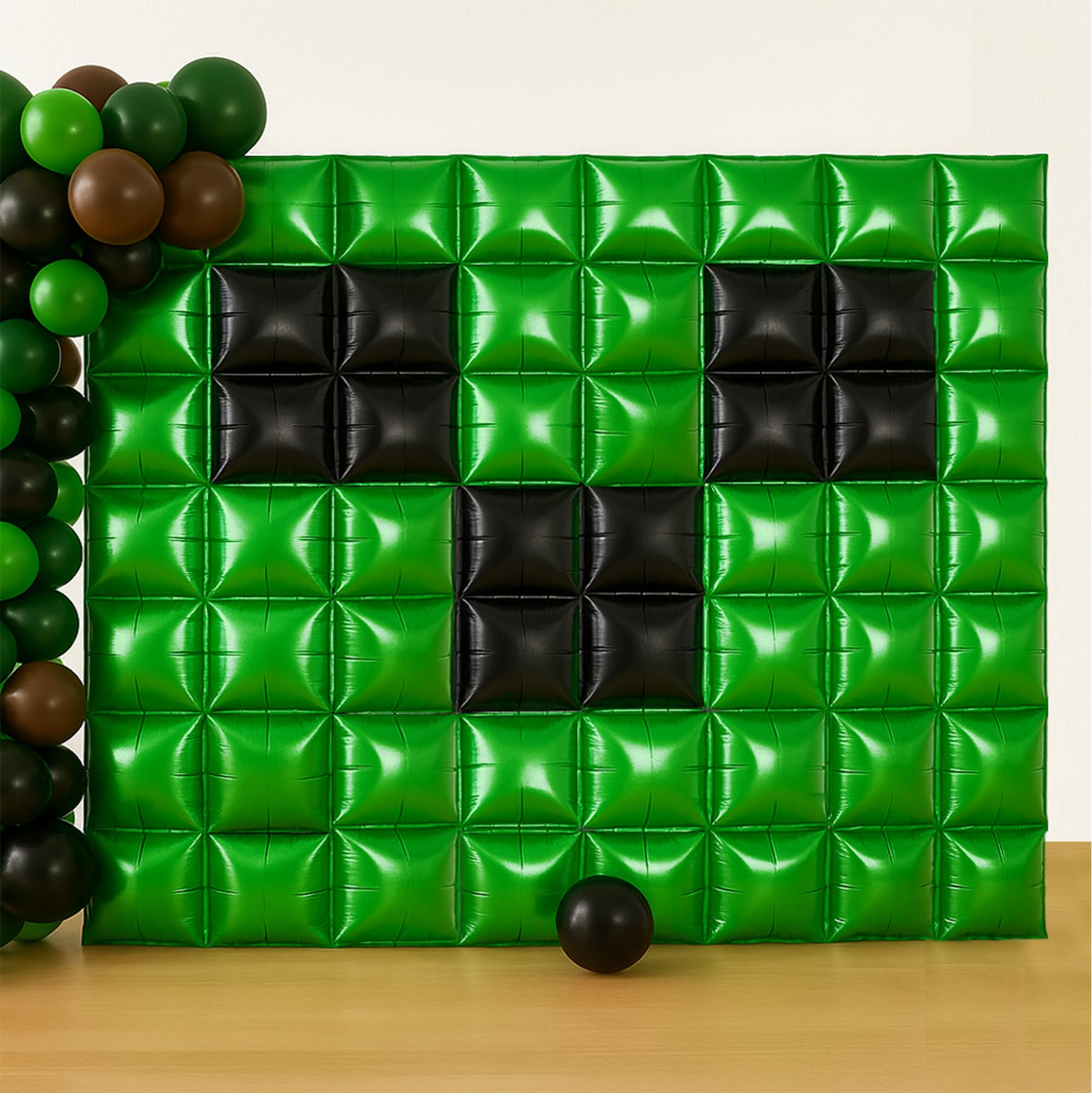 Photo 1 of HOMEZZO Pixel Party Square Balloon Wall Backdrop - 56 PCS Green Black Foil Metallic Double Side Cube Ballloon Arch Kit for Birthday Photo Booth Party Decorations & Numbers Balloon 3, 40 Inch Large Hot Pink Balloon 