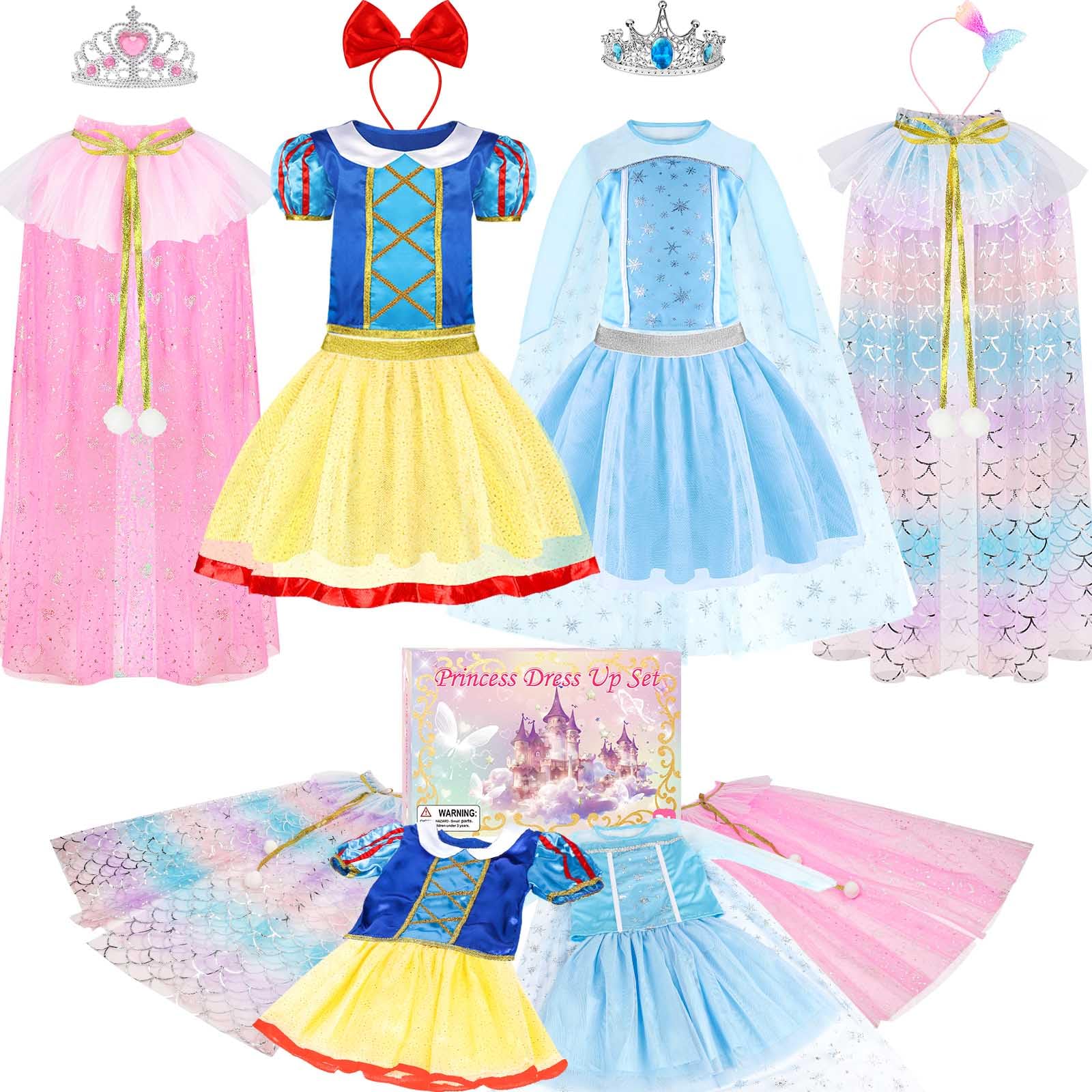 Photo 1 of EULRGAUS Princess Dress Up for Girls 3-6, Toddler Dress Up Clothes with Princess Cape and Hairbands, Pretend Play Toddler Girl Toys, Halloween Christmas Birthday Gifts for Kids