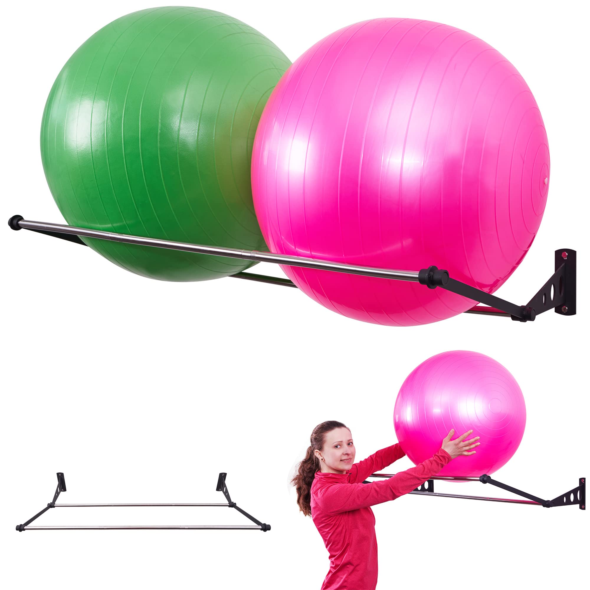 Exercise Ball Holder | Organise Your Space | Wall Mounted Rack | Yoga Ball Stand | Exercise Ball Wall Mount | Fitness Rack | Therapy & Stability Stand | For Gyms, Studios, Home