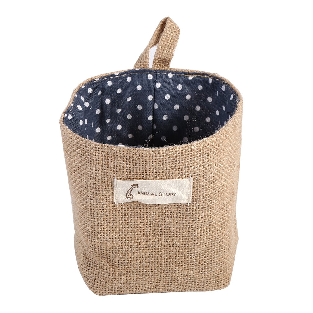 Cotton Linen Laundry Hamper Bag Storage for Home Gadget Storage Organizer Foldable Basket Bin Hanging Laundry Basket(Blue Dots)