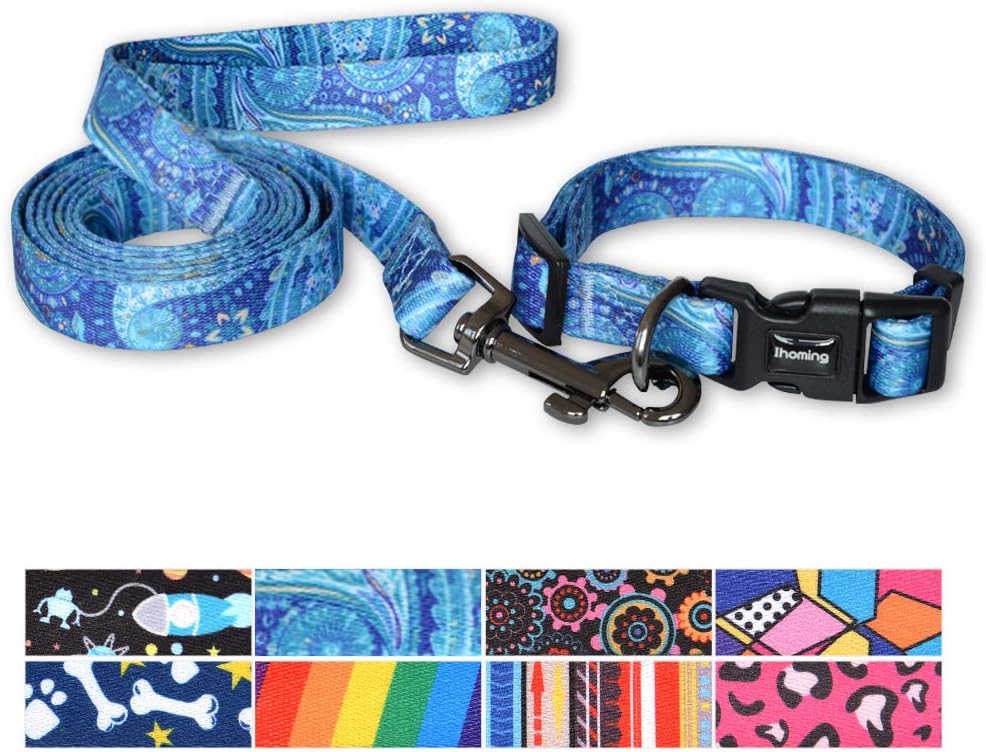 Ihoming Dog Collar and Leash Set Combo Safety Set for Daily Outdoor Walking Running Training Small Medium Large Dogs Cats…
