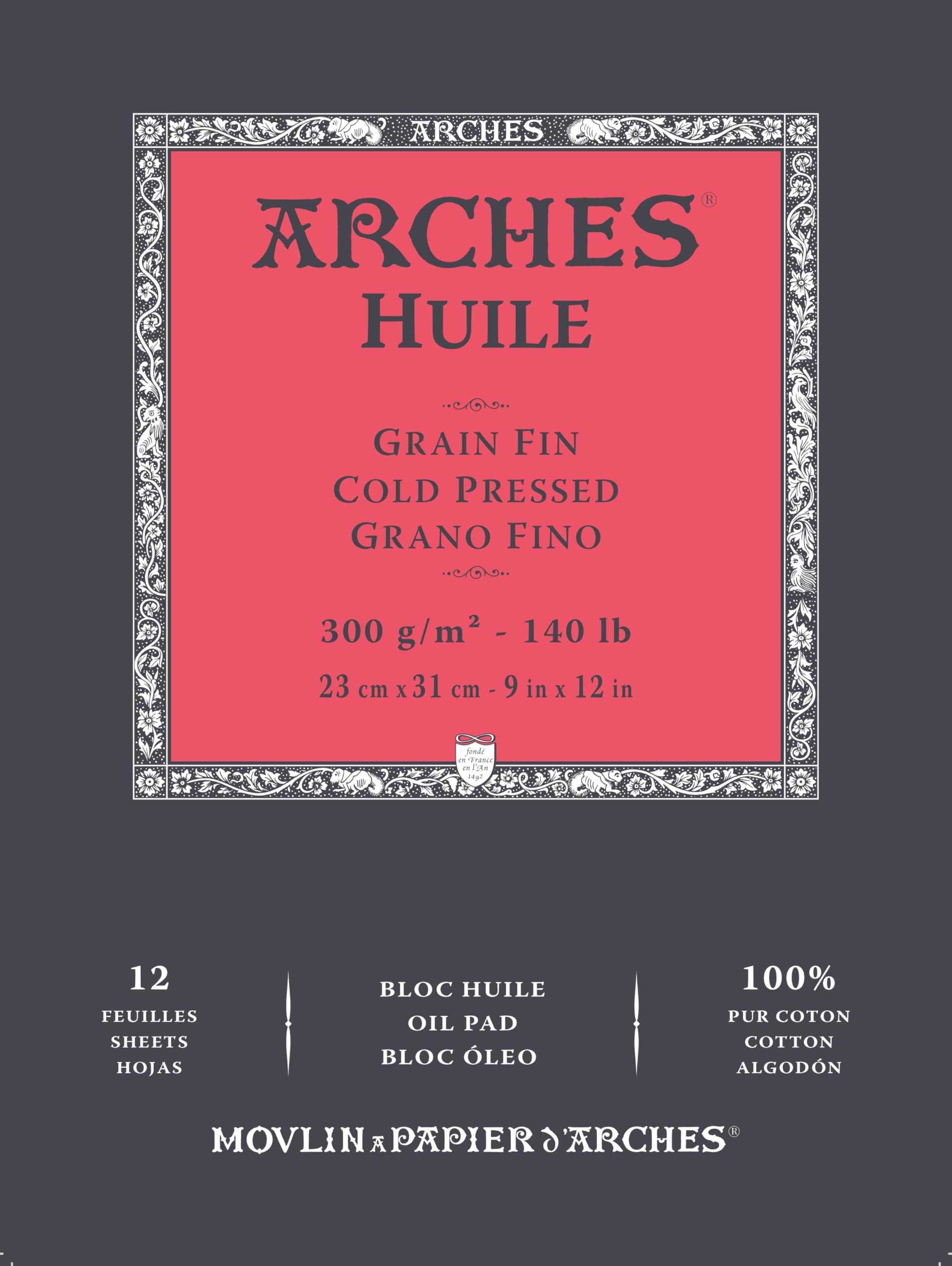 Arches - A1795108 - Oil Paper Pad - 9" x 12" - 12 Sheets - 300gsm - Fine Grain - White