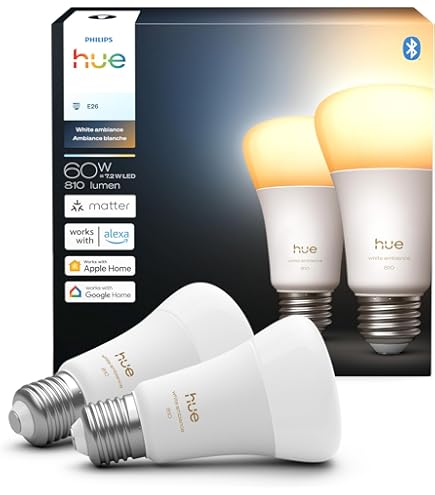 Philips Hue Smart LED A19 Bulb, White Ambiance, E26 Base, 9.5W