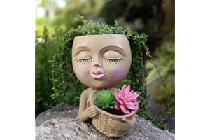 Dolkgy Face Flower Pots Head Planters for Indoor Outdoor Plants, Unique Women Face Planters with Drainage Hole for Home Garden Succulents Cactus, Novelty Girl Face Plant Pot Cute Cactus Planter