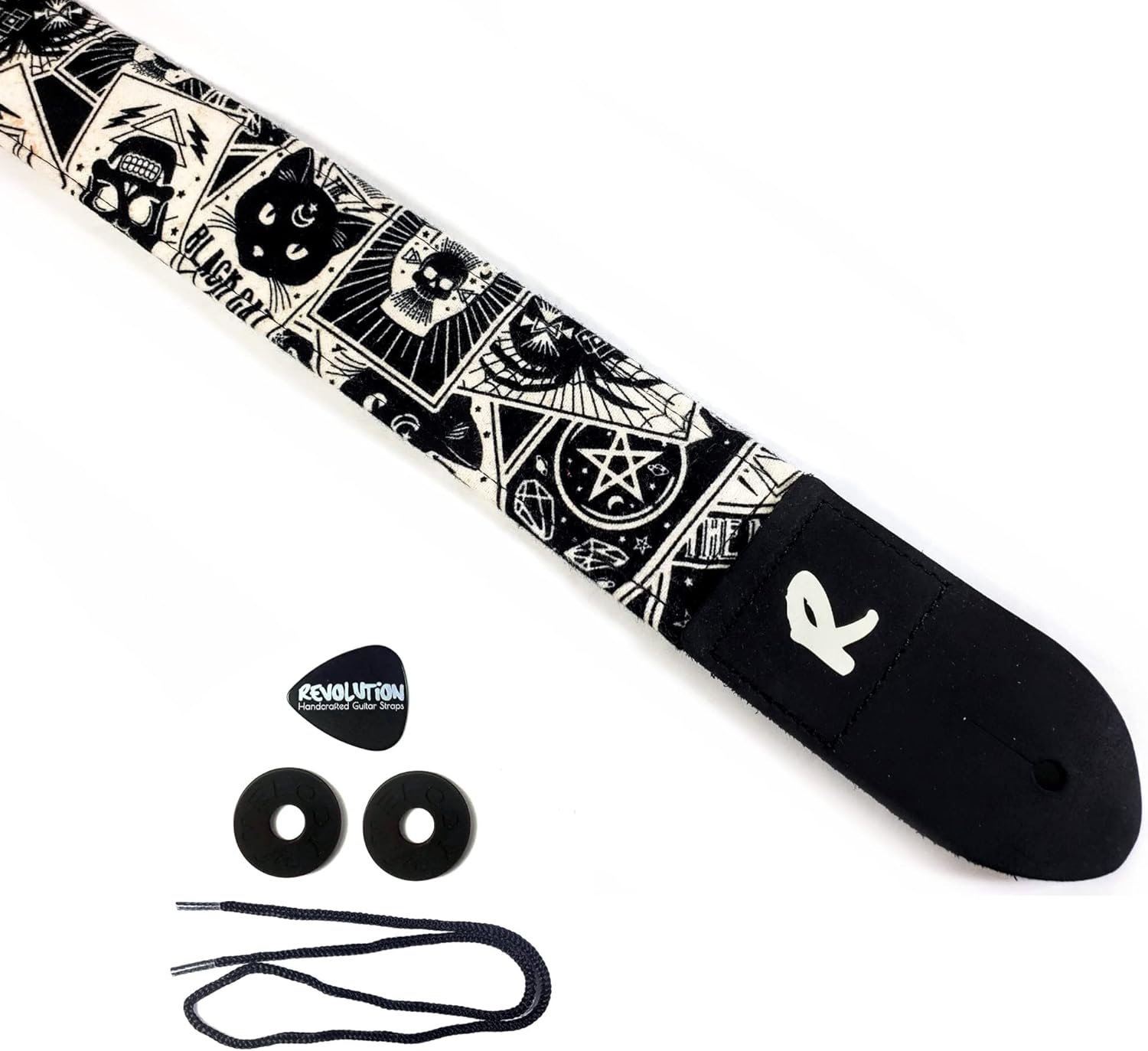 Mixed Media - Pentagram Guitar Strap, Supernatural Genuine Leather Ends, Includes 2 Strap Locks & 1 Pick. Adjustable, Pick Pocket, For Bass, Electric & Acoustic Guitars Gift for Guitar Players Men, Women & Kids