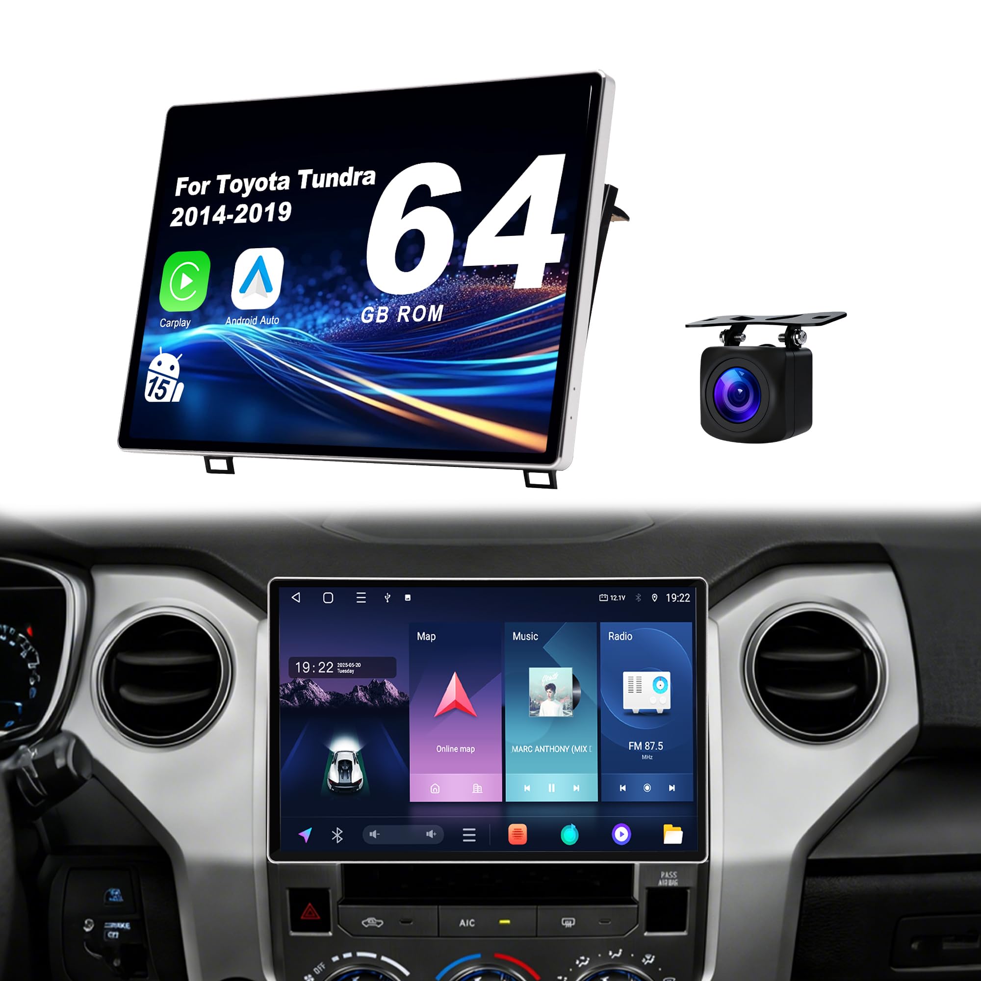 Photo 1 of Fumgil Android 15 Car Radio for Toyota Tundra 2014-2019: 13.1'' 4GB+64GB Car Stereo Upgrade Wireless CarPlay & Android Auto with WiFi 6, Bluetooth, GPS Navigation, FM/RDS, EQ, SWC, Backup Camera