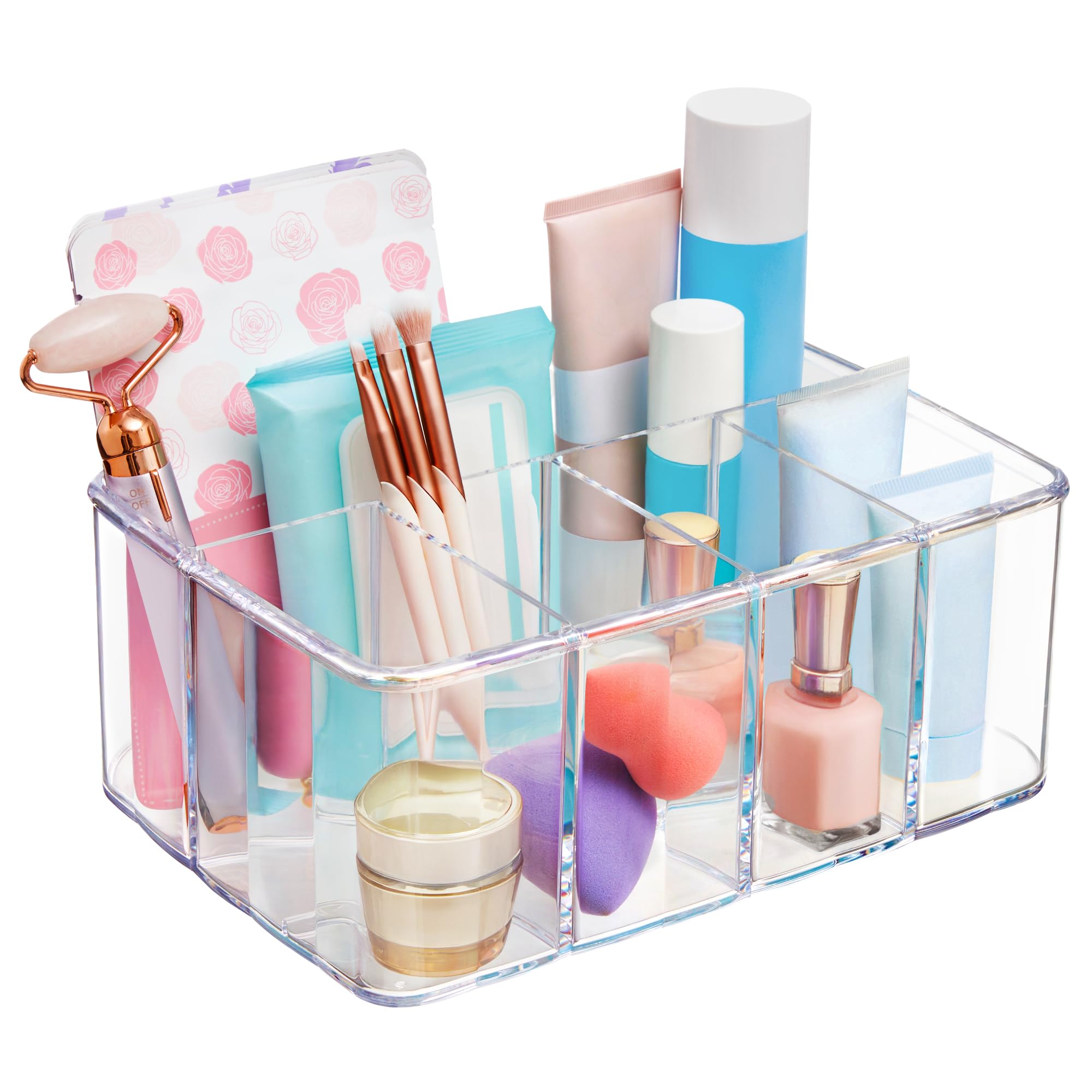 Photo 1 of STORi 5-Compartment Clear Plastic Organizer | Rectangular Divided Makeup and Vanity Storage Bin and Office Desk Caddy | Scalloped Wall Design | Made in USA
