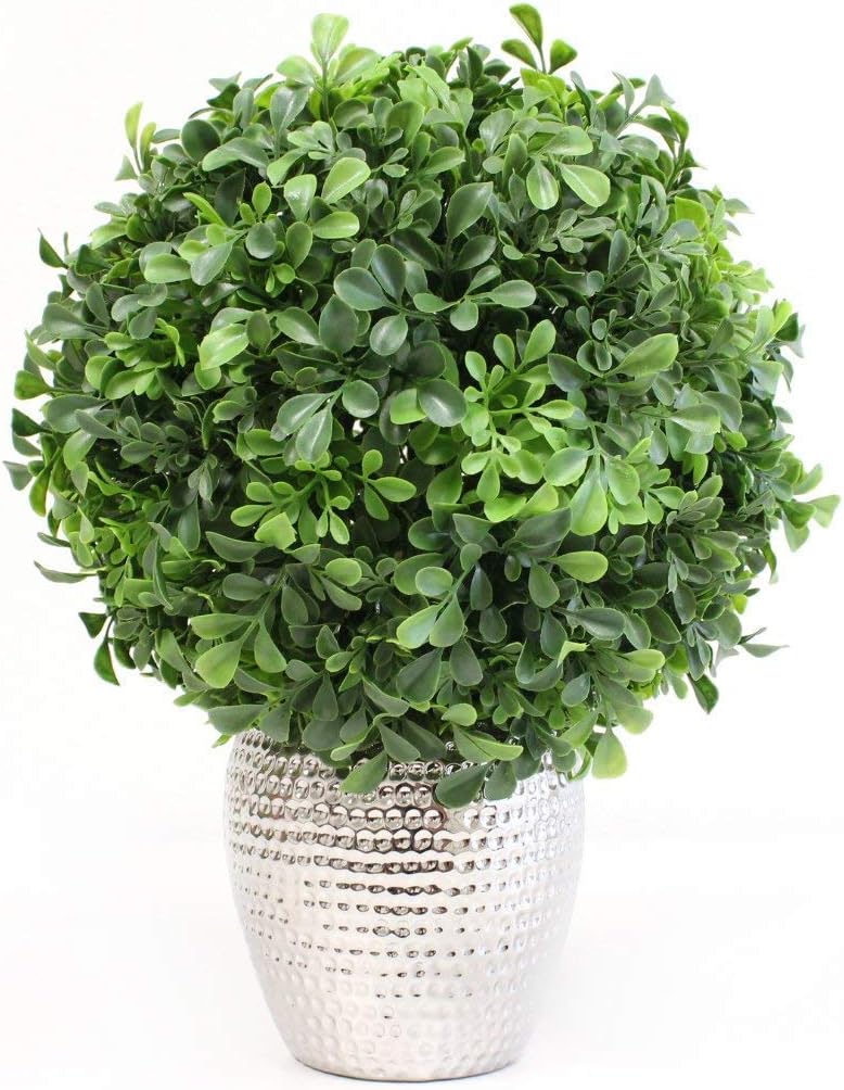 Boxwood Ball Topiary (9 Inch) Artificial Plant Wedding Decor, Indoor/Outdoor Decoration Multiple Leaf Sizes