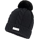 Spyder Womens Cable Knit Pom Pom Beanie with Ribbed Cuff