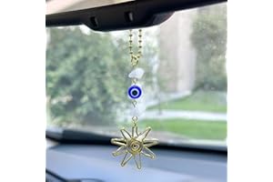 Sun Hanging Car Charm,Green and Gold Rear View Mirror Accessories Cute Boho Dangling Sun Car Decor Handmade Healing Crystals 
