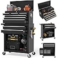 Wanmwill Tool Chest, 8-Drawer Rolling Tool Storage Cabinet with 2 in 1 Detachable Top Tool Box, Liner, Lockable Wheels, Side Hooks, Locking Mechanism, Metal Tool Cart for Garage (Black)