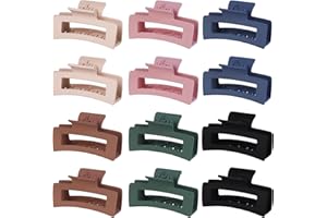 HANPERAL 12 Pack 3.5 Inch Matte Square Hair Claw Clips for Women, Strong Hold Neutral Claws for Thick Thin Hair(Neutral 3)