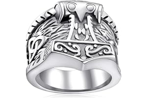 FaithHeart Norse Viking Jewelry Mens Stainless Steel Vikings Thor's Hammer/Wolf Head Ring Valknut Warrior's Gothic Jewelry-Personalized Engrave