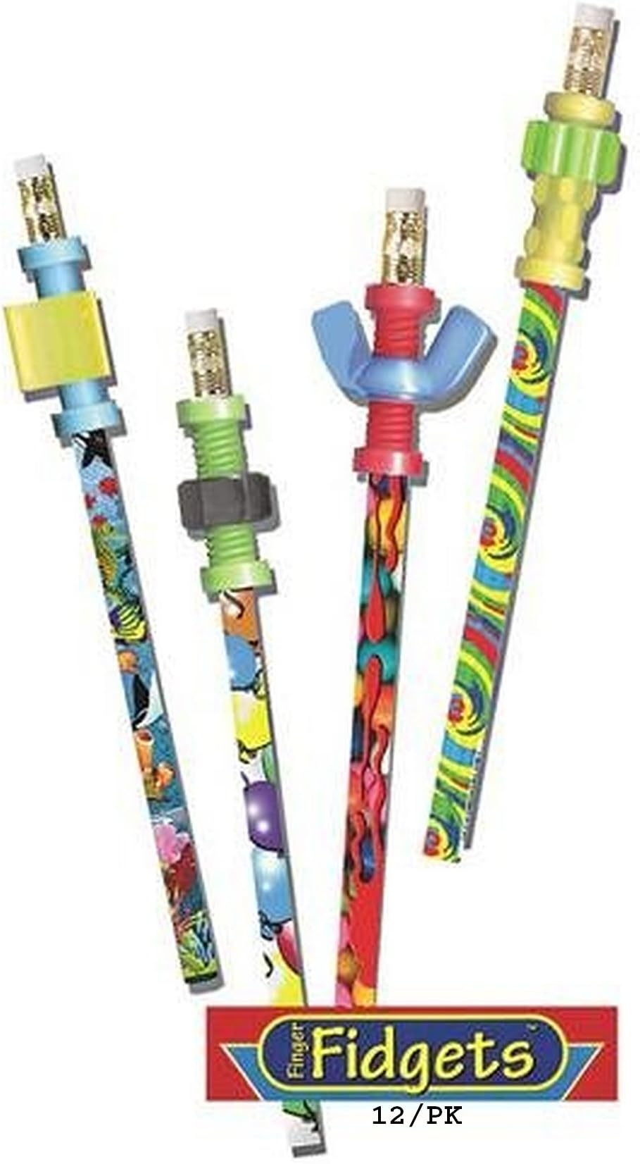 Finger Fidget Pencils with Fidget Toppers -Set of 12 Pencils with Fidgets - Pencil Fidgets