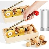 Teecyhooo 2 Pcs Nut Cracker for All Nuts Heavy Duty Walnut Cracker with Wooden Base Adjustable Nut Tongs, Manual Pecan Sheller Tool for Walnut Pecan Macadamia Hazelnuts Chestnut, 8 Picks Included