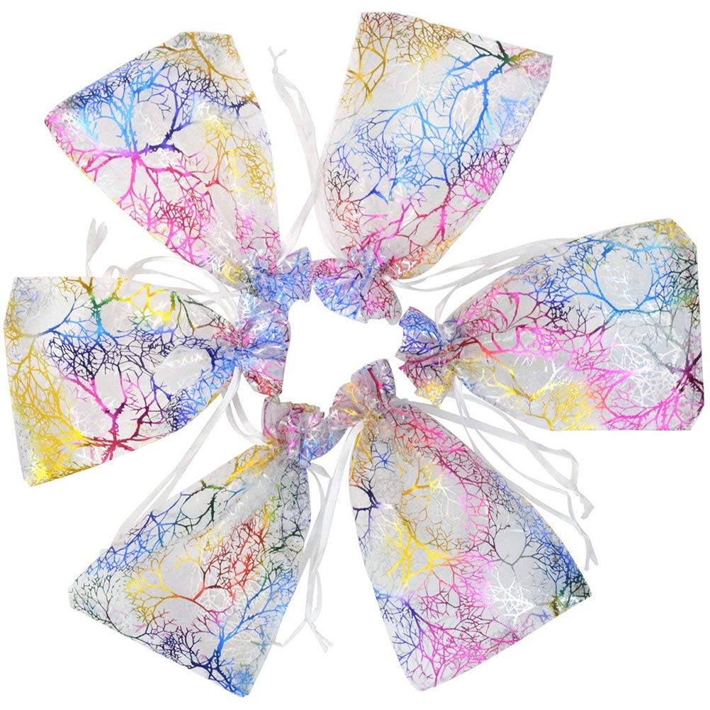 100 Pcs Coral Pattern Drawstring Organza Candy Bag Mixed Color Gift Bag Jewelry Bags Chocolate Bag Wedding Favor Christmas Gift