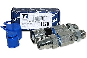 TL TOPLINE Hydraulic Quick Connect Coupler, 1/2" Body with 3/4" (#12) JIC Thread, Flat Face Bulkhead Mount, ISO 16028, Heavy-Duty Coupling Set with Dust Caps for Bobcat Skid Steer Loaders | Model TL25