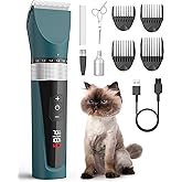 oneisall Cat Clippers for Matted Hair, 5-Speed Quiet Cat Grooming kit, Cordless Pet Shaver for Long Hair,Waterproof Pet Hair Trimmer, Pet Clippers for Cats(Green)