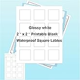2 x 2 inch Glossy White Waterproof Square Labels, 240 Labels Printable Blank Bottle Labels,Oil-Resistant Jars Vinyl Labels for Inkjet/Laser Printer