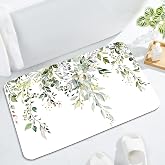 Gibelle Eucalyptus Leaves Bath Mat Rug Super Absorbent Quick Dry Thin Bathroom Rugs Fit Under Door Non Slip Rubber Backed Bathroom Floor Mat for in Front of Bathtub Sink Shower (17