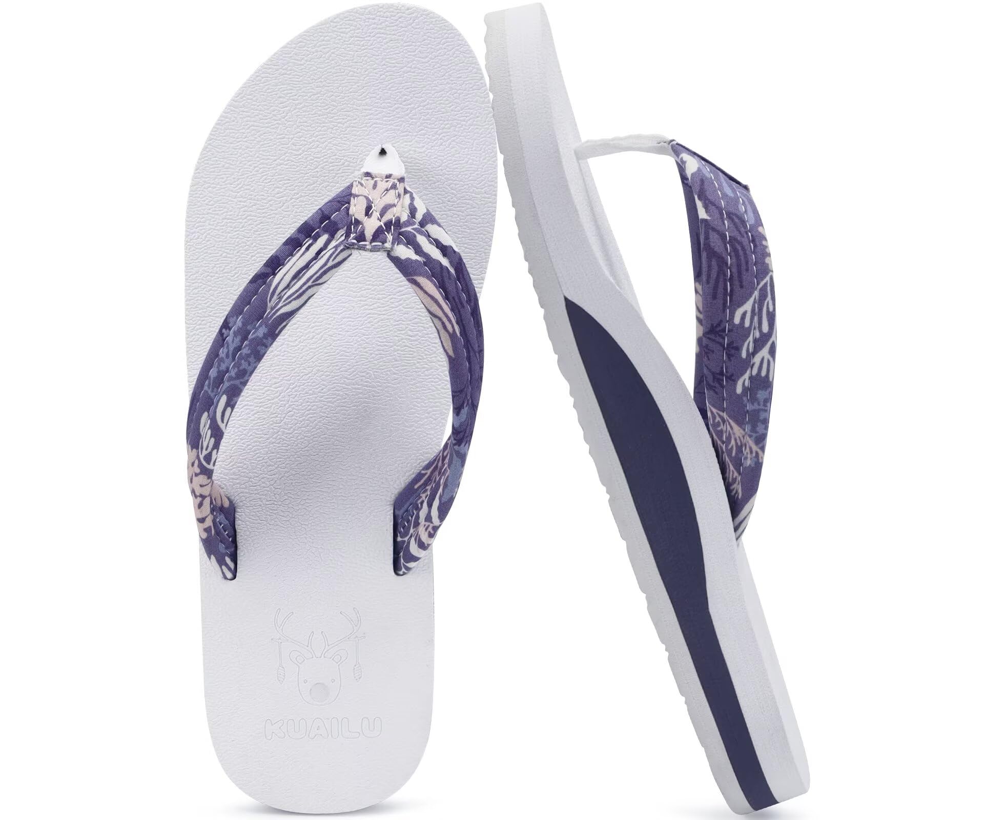 KuaiLu Womens Arch Support Flip Flops Ladies Comfort Lightweight Soft Yoga Mat Cushion Walking Thong Sandals