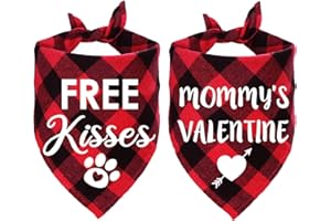 STMK 2 Pack Valentine's Day Dog Bandanas, Free Kisses Mommy's Valentine Plaid Dog Puppy Bandana for Dog Puppy Valentine's Day Wedding Holiday Party Decorations (Red, Free Kisses & Mommy's Valentine)