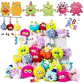 Kiddelo Valentines Day Gifts for Kids School Classroom Exchange, 28 Pack Monster Plush Keychains with 28 Cards Treat Bags and Ties, Non Candy Valentines Party Favors and Treasure Box Prizes, Green