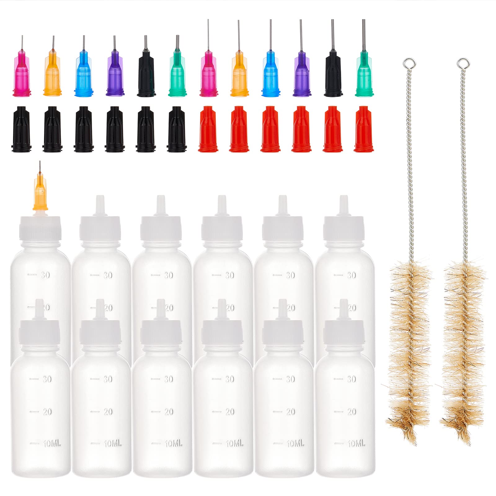 BENECREAT 12 PACK 1 Ounce(30ml) Multi Purpose DIY Precision Tip Applicator Bottles Set, 24 Tips, 12 Caps - DIY Quilling, Glue Applicator, Oiler Bottle(3cm x 8cm)