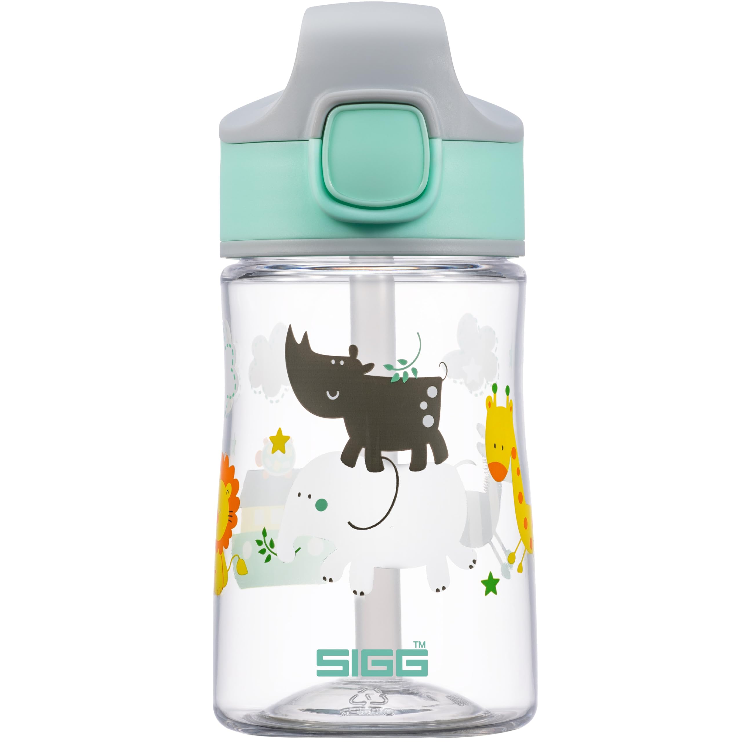 SIGG - Aluminium Kids Water Bottle - Miracle Jungle Friend - with Straw - Leakproof - Lightweight - BPA Free - Scratch & Break Resistant - School & Sports - Light Green - 0.35L