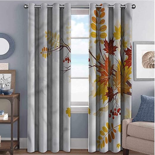 Fall Wearresistant color curtain Autumn Themed Faded Leaves 2 panel