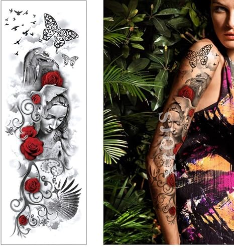 Baobaoshop 3pcs Full Arm Tattoo Aufkleber Grosse Tattoo Licht Blume Schadel Fisch Drache Manner Und Frauen Mit Frau Arm Oberschenkel Tattoo Amazon De Kuche Haushalt
