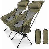 Petgin 2 Pack High Back Folding Camping Chair with Removable Pillow, Side Pocket, Upgraded Heavy Duty for Hiking, Outdoor Cam